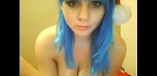  Blue Haired Xmas Teen Masturbating on Webcam